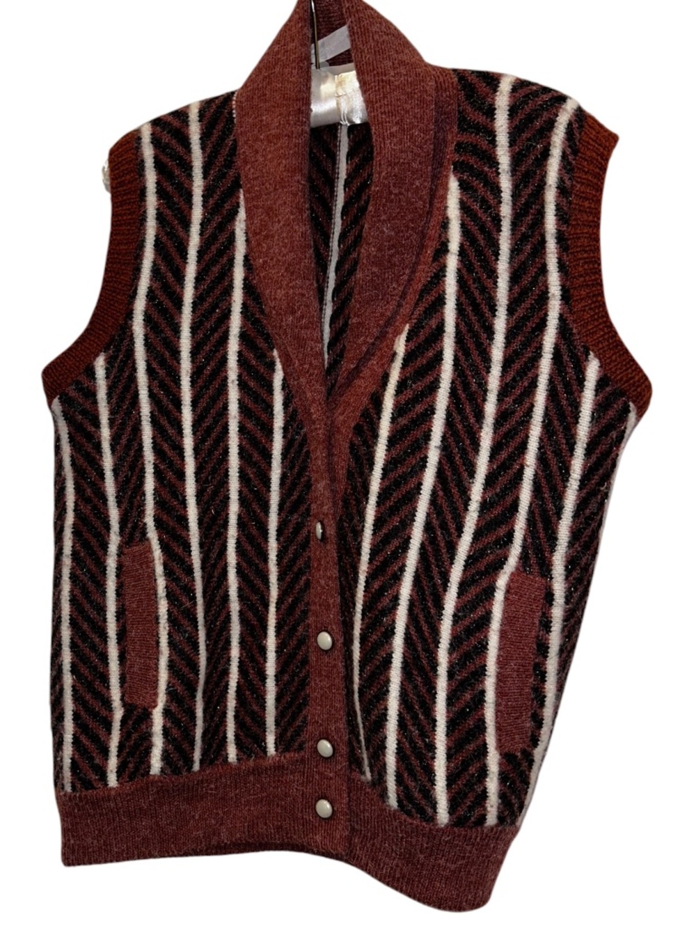 New Wang Kong Co Vintage brown black striped sweater vest gilet Unisex M